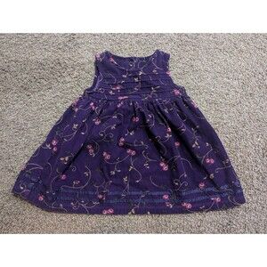 McKids Vintage Corduroy Dress Girls Size 2T Floral Purple Button Cotton